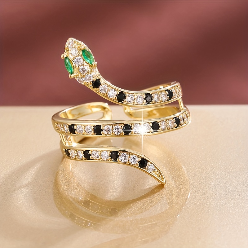 Snake Shaped Zirconia Open Ring for Women